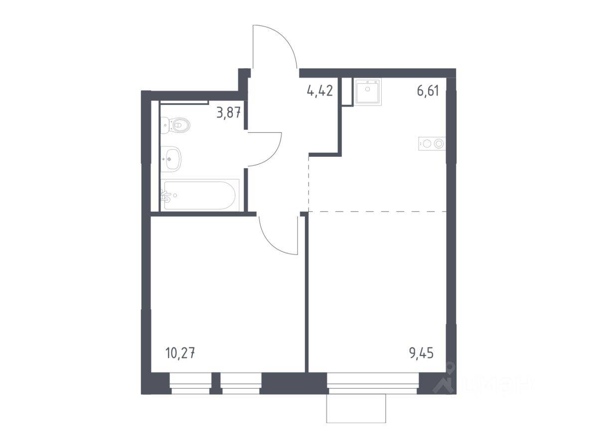 1-комн. квартира, 34,62 м², в ЖК Молжаниново