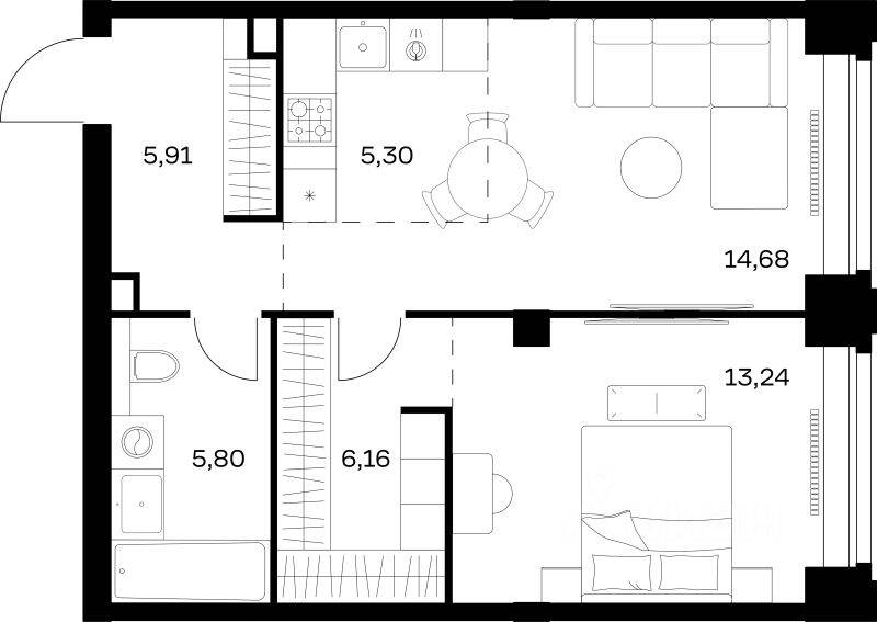 1-комн. квартира, 51,09 м², в ЖК Nova
