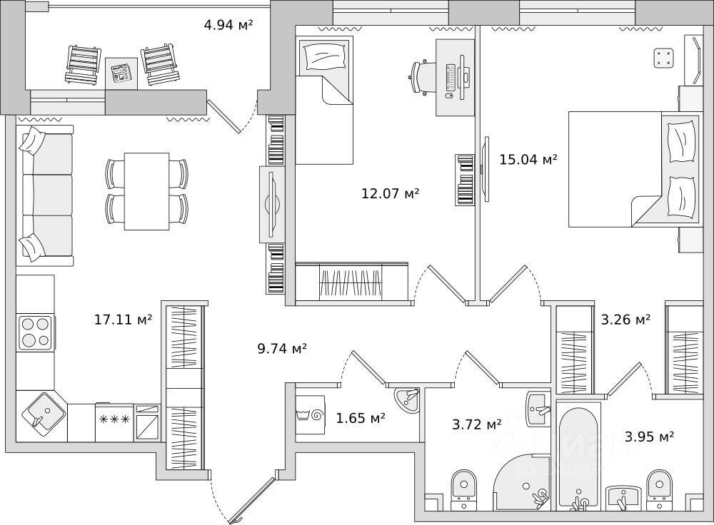 2-комн. квартира, 71,48 м², в ЖК ЦДС «Dreamline»