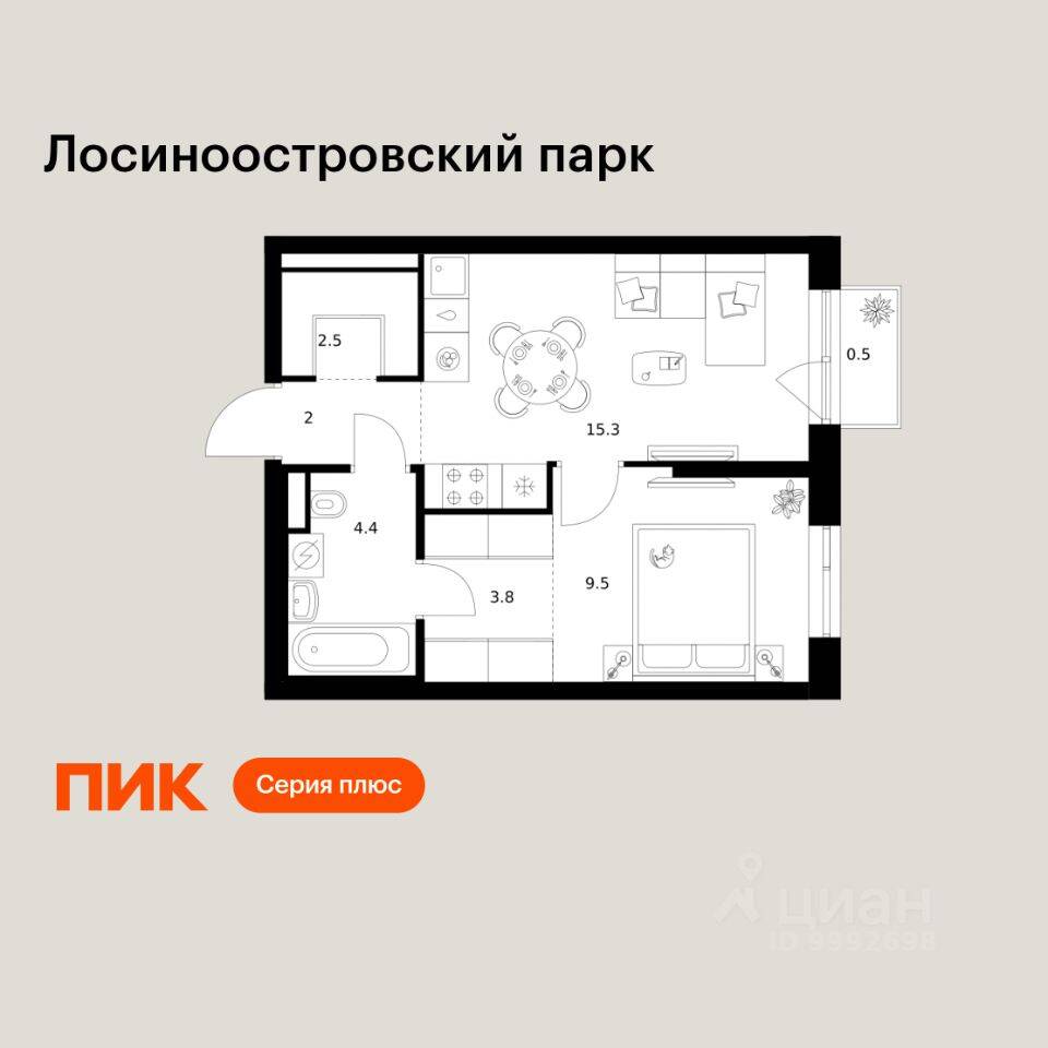 1-комн. квартира, 38 м², в ЖК Лосиноостровский парк