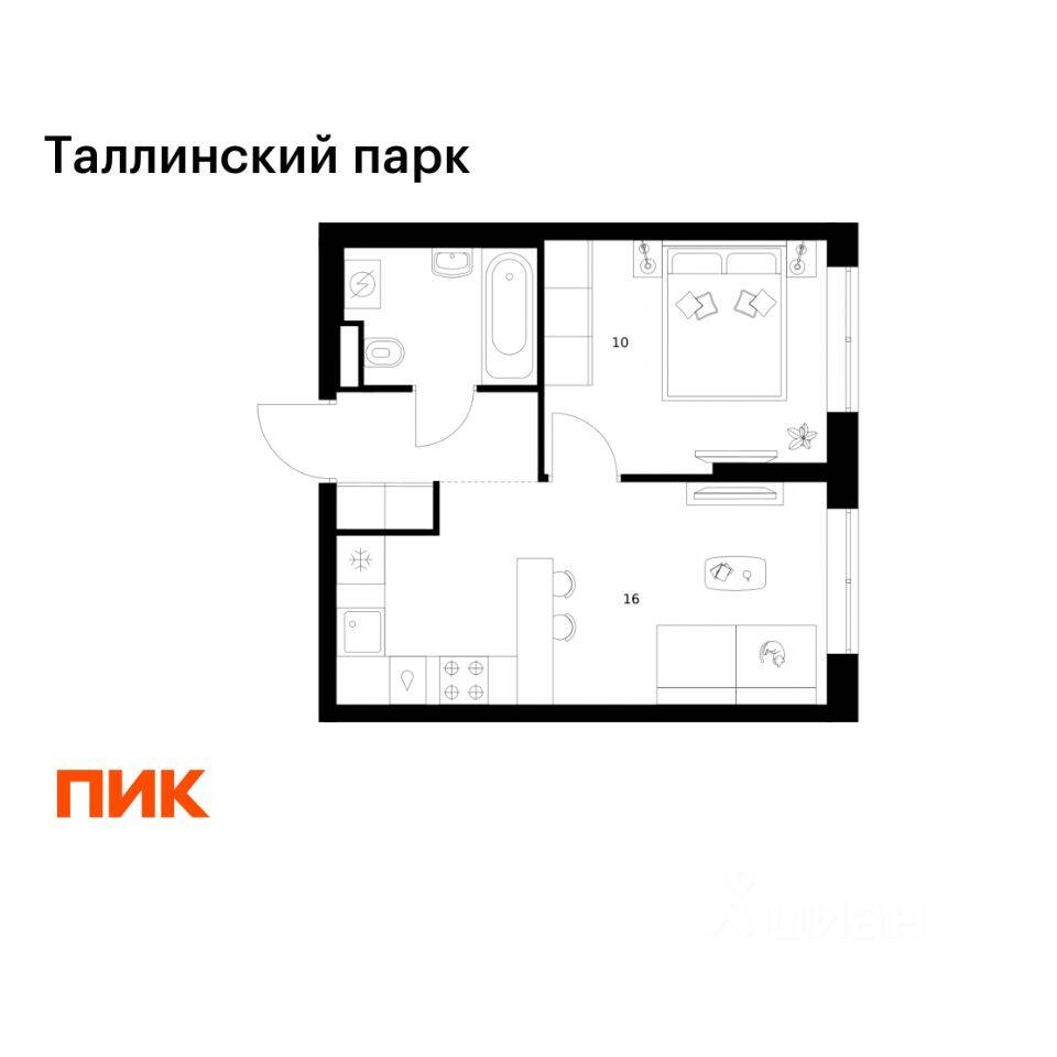 1-комн. квартира, 33,4 м², в ЖК Таллинский парк