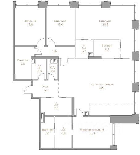 4-комн. квартира, 180,6 м², в ЖК Коллекция Лужники