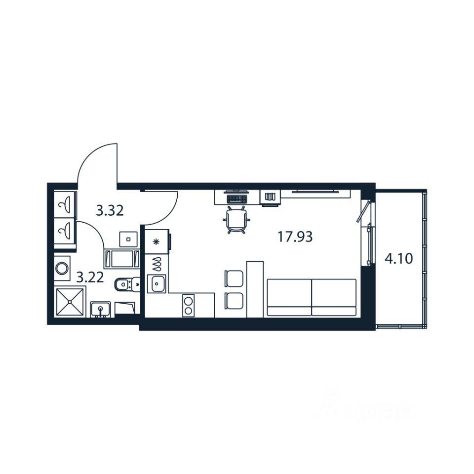 Планировка 1 комнатной квартиры, 24 м², в «Полис ЛАВрики»