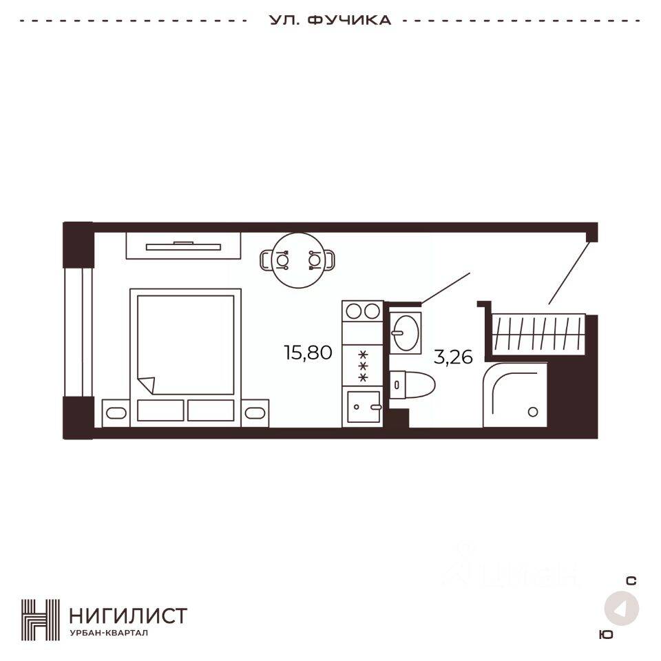 1-комн. квартира, 19,08 м², в МФК Нигилист (Concept)