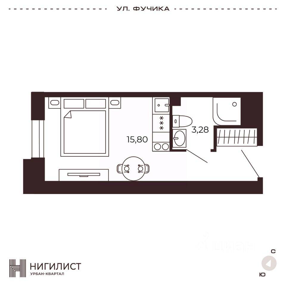 1-комн. квартира, 19,1 м², в МФК Нигилист (Concept)