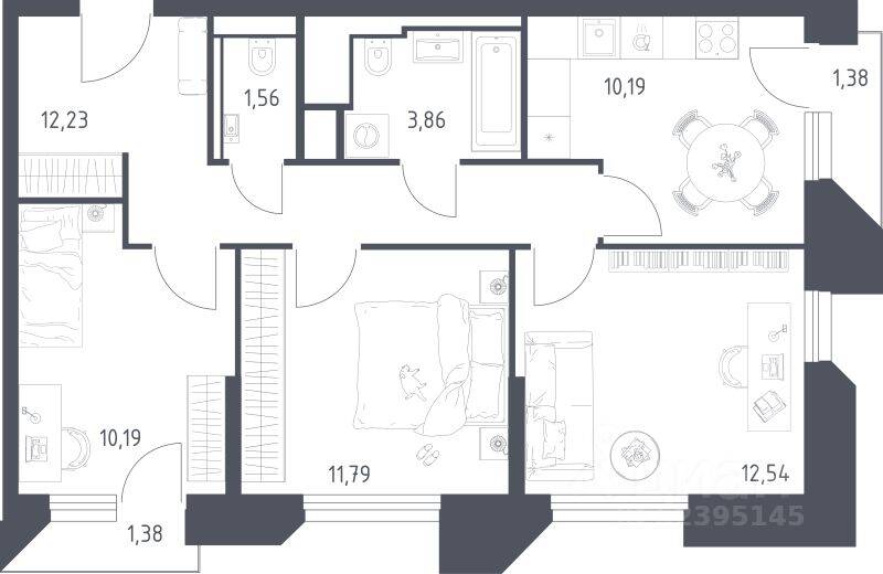 3-комн. квартира, 65,12 м², в Апарт-комплекс Sky Sputnik
