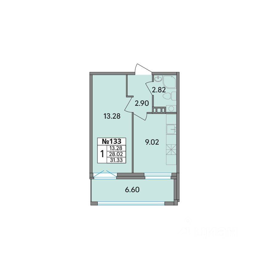 1-комн. квартира, 31,32 м², в ЖК Рождественский квартал