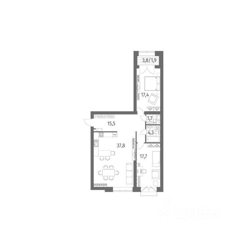 3-комн. квартира, 96,3 м², в ЖК Наука