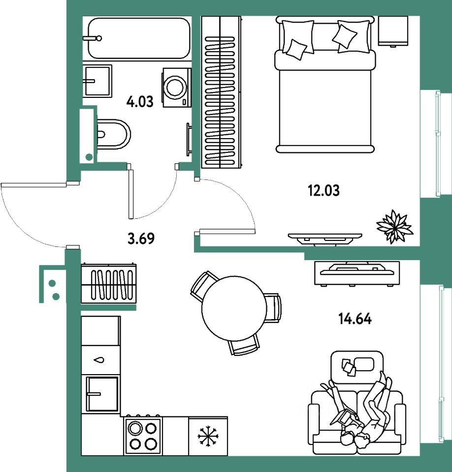 2-комн. квартира, 34,39 м², в ЖК Страна.Парковая