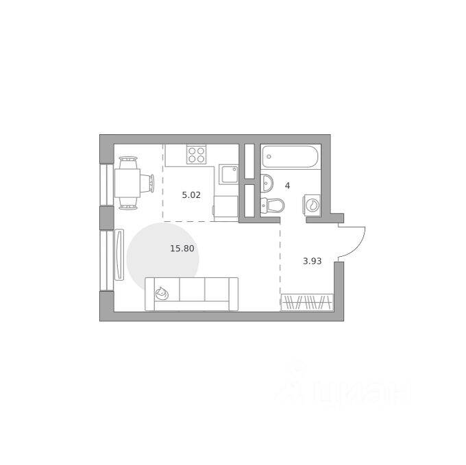 Планировка 1 комнатной квартиры, 28.75 м², в «Живописный»