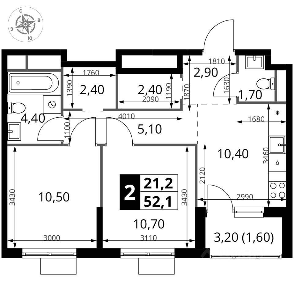 2-комн. квартира, 52 м², в ЖК 1-й Химкинский