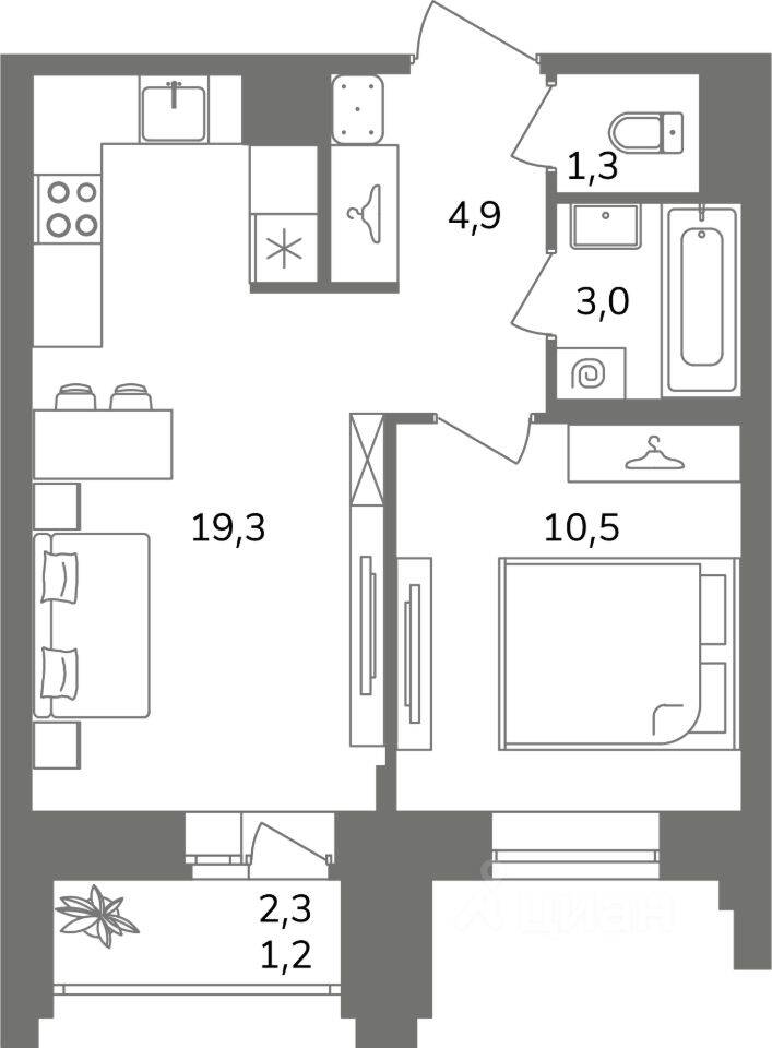 1-комн. квартира, 39 м², в ЖК Антверпен