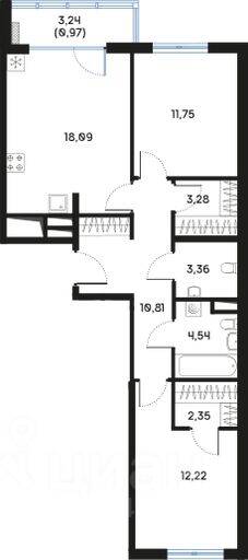 2-комн. квартира, 67,95 м², в ЖК Регенбоген