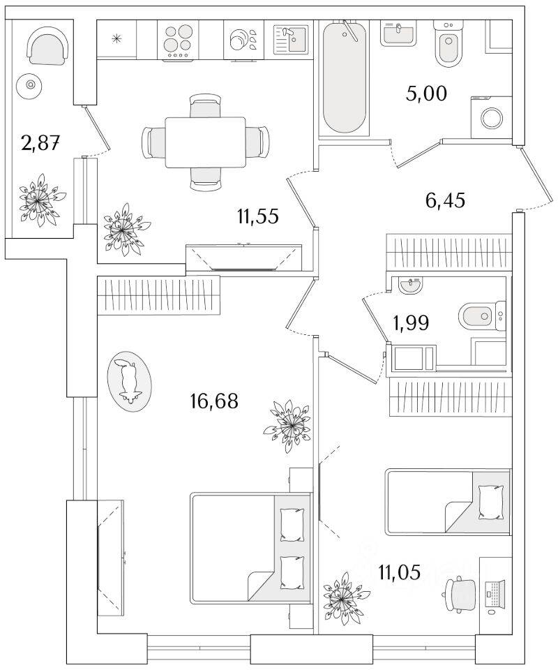 2-комн. квартира, 54,16 м², в ЖК Кинопарк