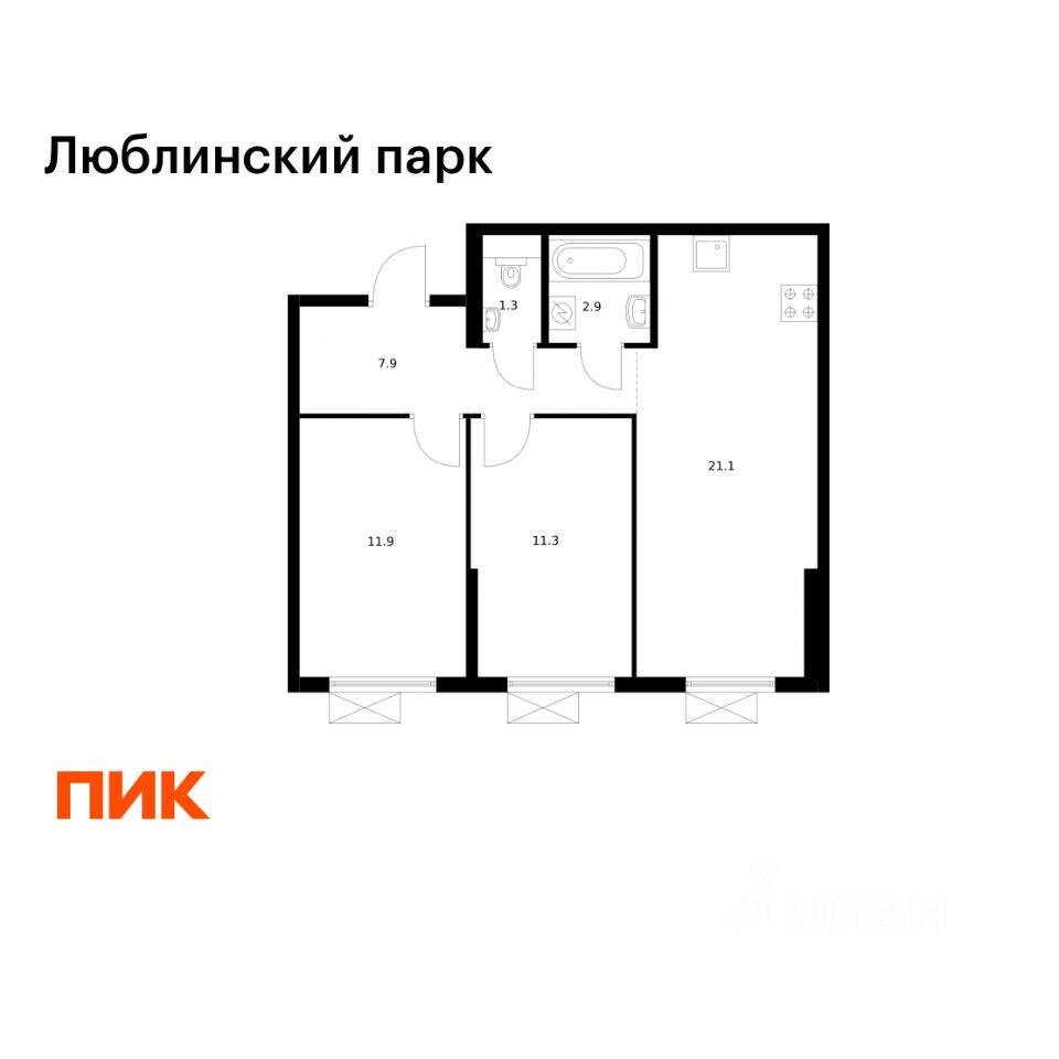 2-комн. квартира, 56,4 м², в ЖК «Люблинский парк»