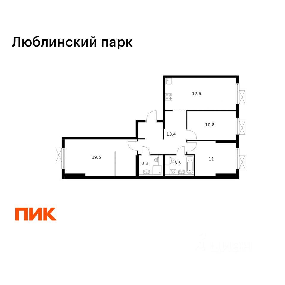 3-комн. квартира, 79 м², в ЖК «Люблинский парк»