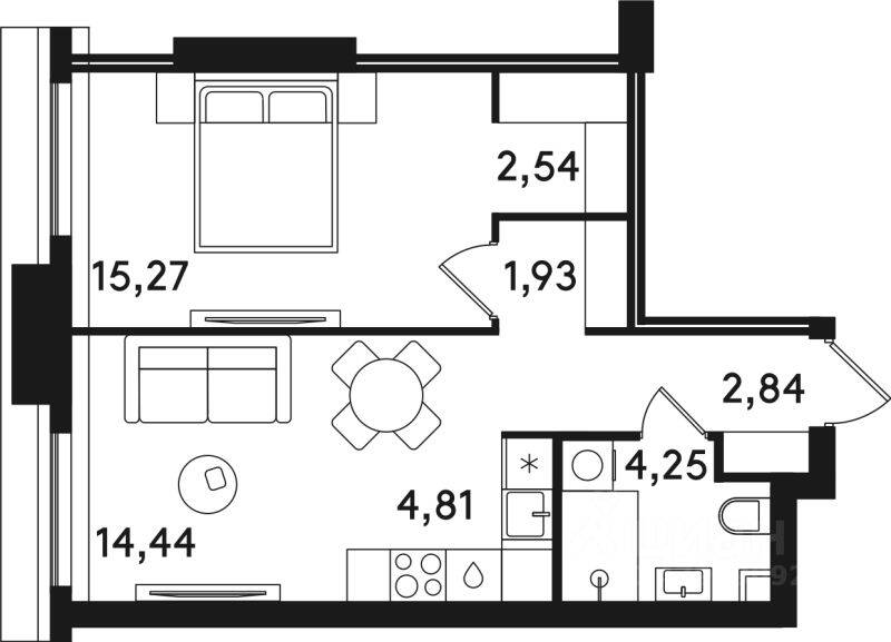 1-комн. квартира, 46,08 м², в ЖК «Солос»