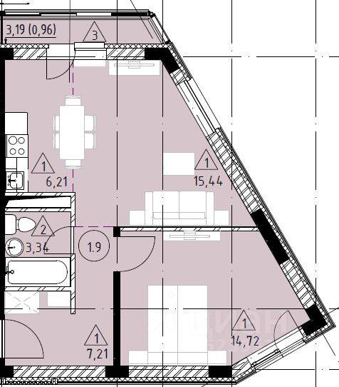 2-комн. квартира, 47,88 м², в ЖК Марусино-6