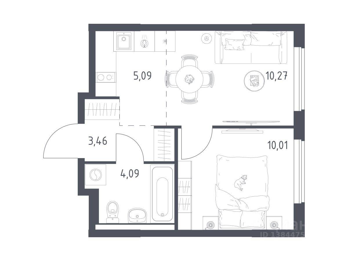 1-комн. квартира, 32,92 м², в ЖК Горки Парк