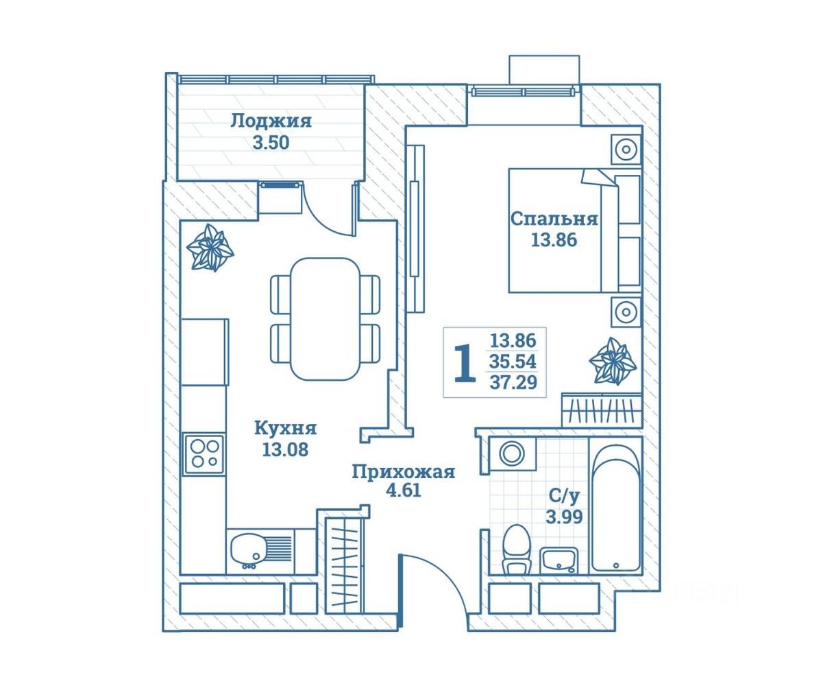 1-комн. квартира, 37,29 м², в ЖК Новоград Монино