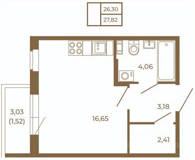 Квартира-студия, 27,82 м², в Малоэтажный ЖК Новая история