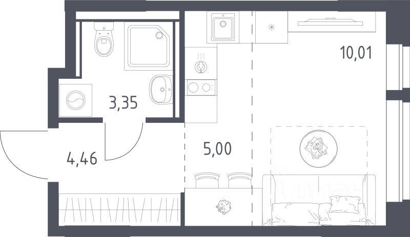 Планировка 1 комнатной квартиры, 22.82 м², в «Егорово Парк»
