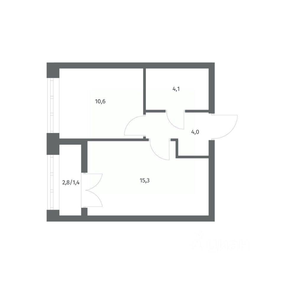1-комн. квартира, 35,4 м², в ЖК NEWПИТЕР
