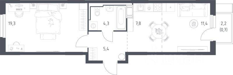 1-комн. квартира, 48,3 м², в ЖК Мытищи Парк
