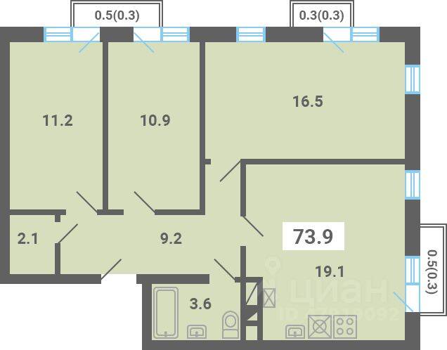 3-комн. квартира, 73,9 м², в Малоэтажный ЖК «Южная Долина»