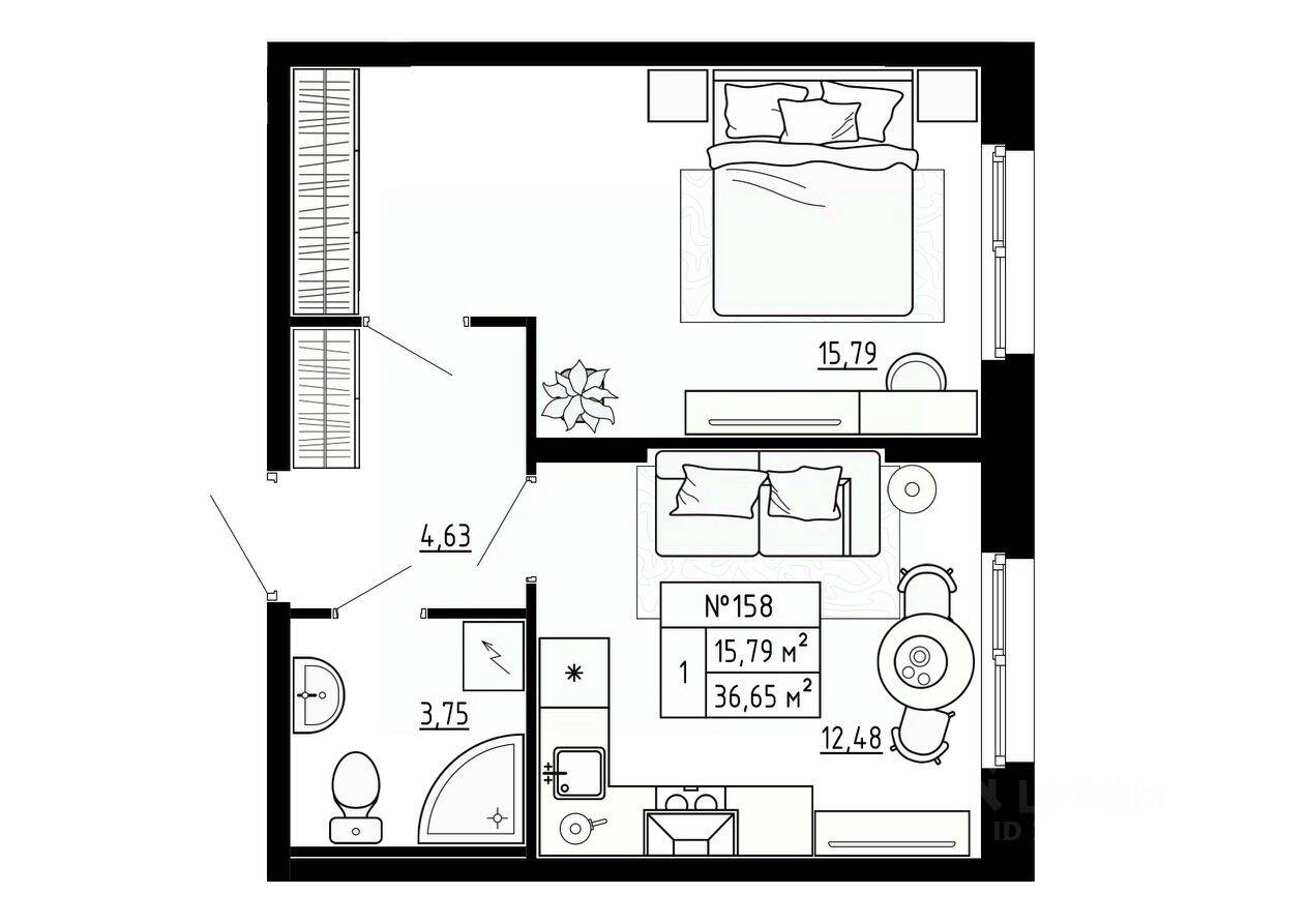 1-комн. квартира, 36,8 м², в Малоэтажный ЖК Аннино Сити