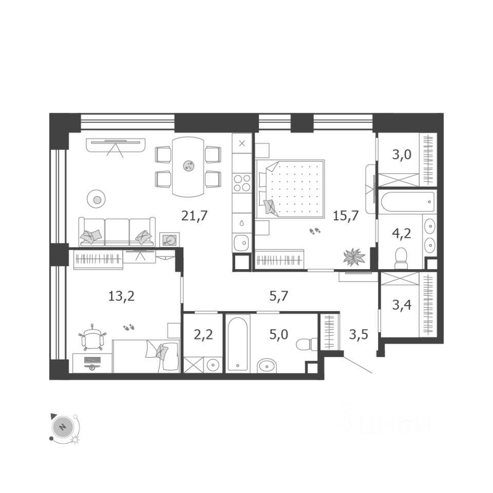 2-комн. квартира, 77,6 м², в ЖК Жилой квартал Shagal