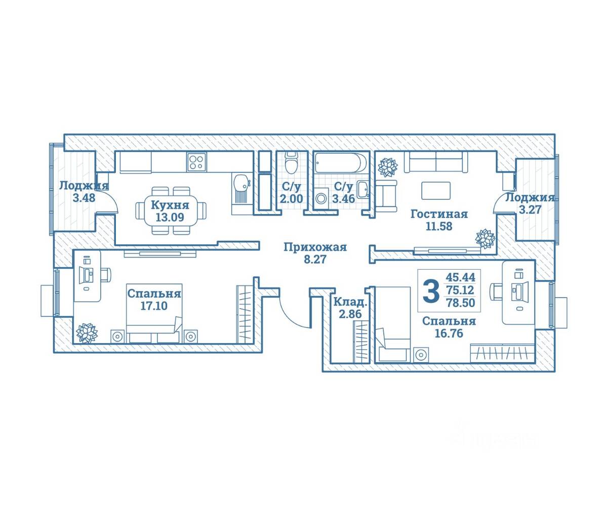 3-комн. квартира, 78,5 м², в ЖК Новоград Монино