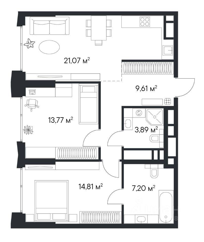 2-комн. квартира, 69,5 м², в ЖК 1-й Нагатинский
