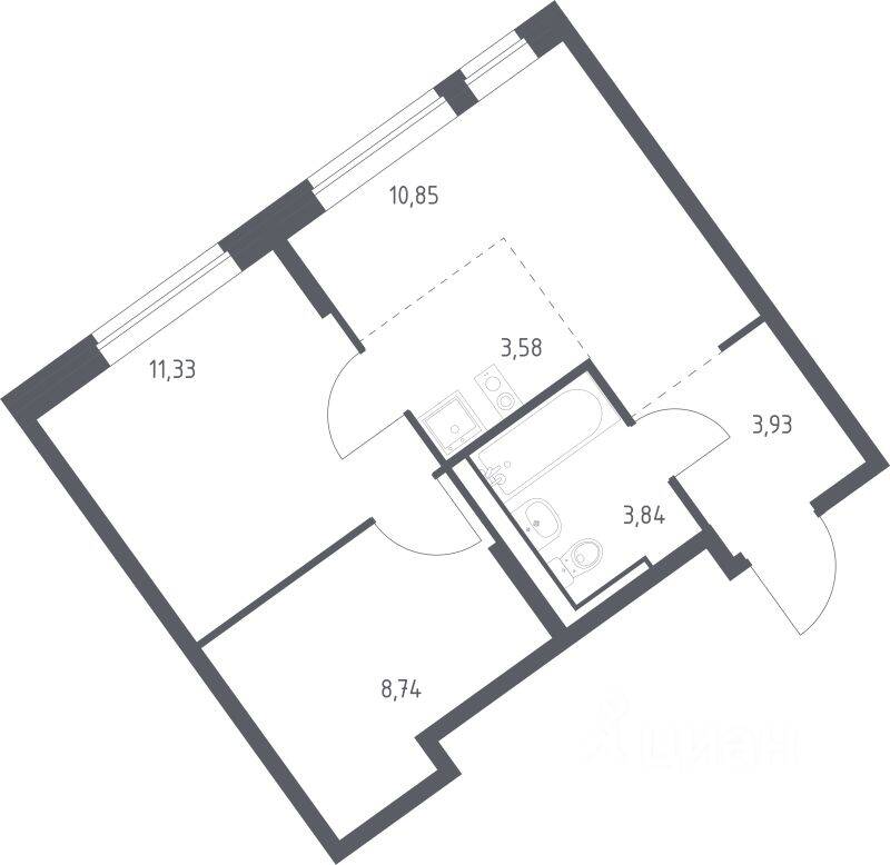 1-комн. квартира, 42,27 м², в ЖК Молжаниново