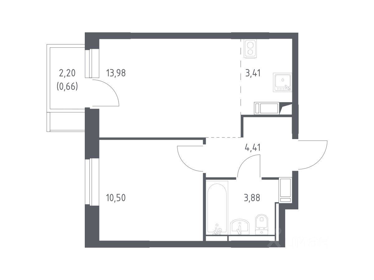 1-комн. квартира, 36,84 м², в ЖК Пятницкие Луга