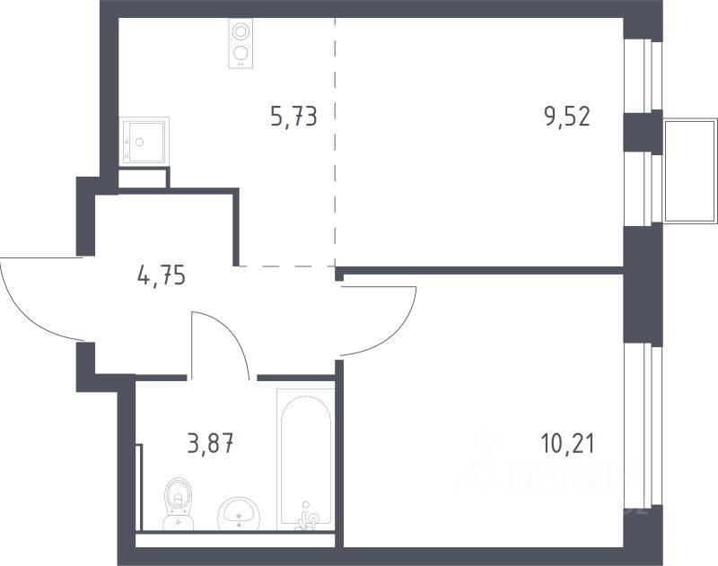 1-комн. квартира, 34,08 м², в ЖК Егорово Парк