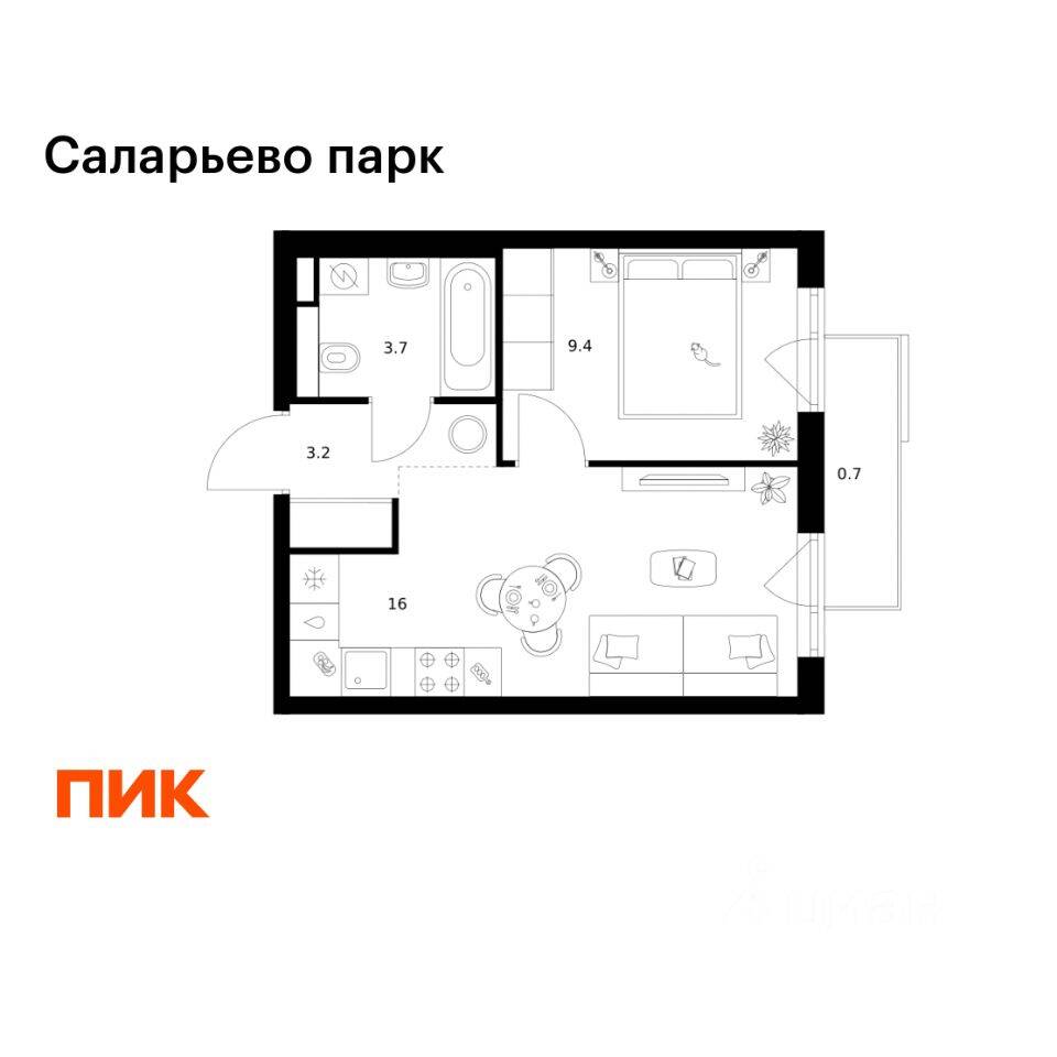1-комн. квартира, 33 м², в ЖК «Саларьево парк»
