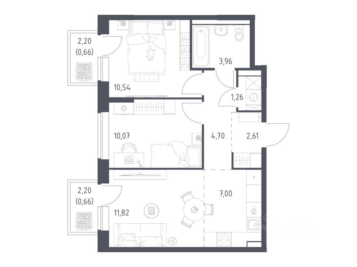 2-комн. квартира, 53,28 м², в ЖК Подольские Кварталы