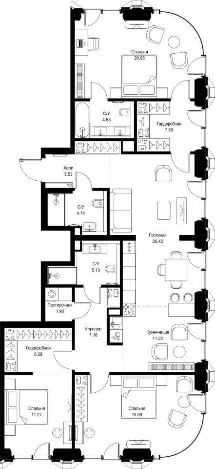 3-комн. квартира, 132,84 м², в ЖК SET