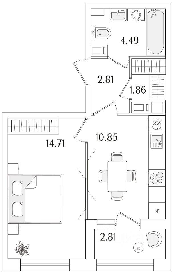 1-комн. квартира, 36,13 м², в ЖК «Аурум»