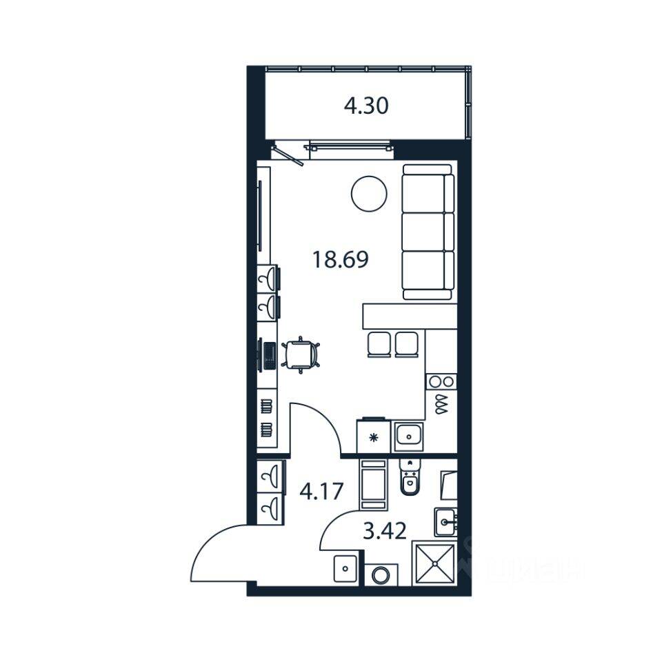 Квартира-студия, 25,9 м², в ЖК Полис ЛАВрики