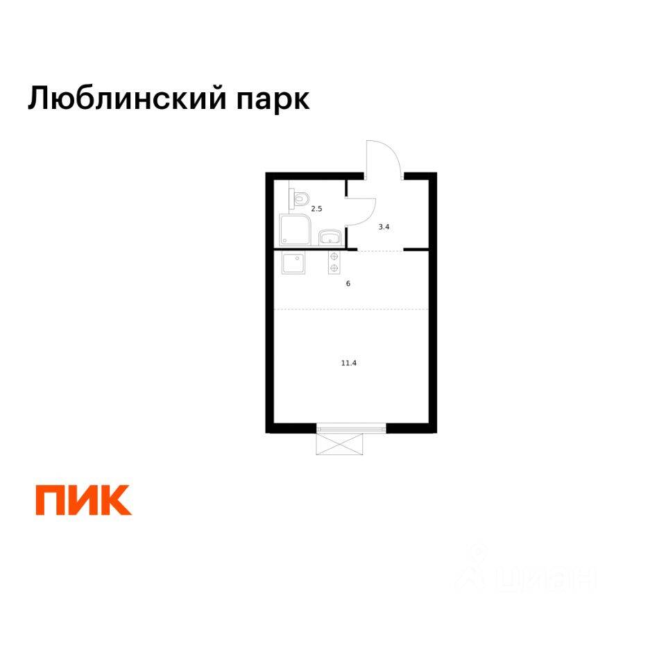 Квартира-студия, 23,3 м², в ЖК «Люблинский парк»