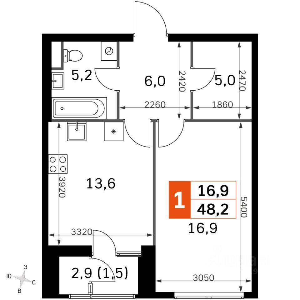 1-комн. квартира, 46,2 м², в ЖК Sky Garden