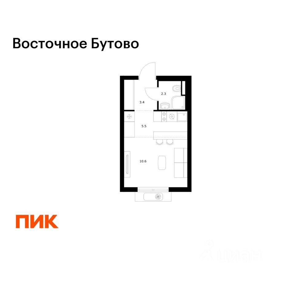 Квартира-студия, 21,8 м², в ЖК «Восточное Бутово»