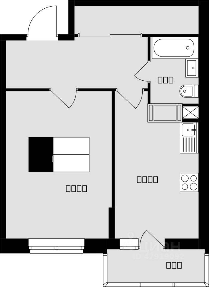 Планировка 1 комнатной квартиры, 42.8 м², в «Красная горка»