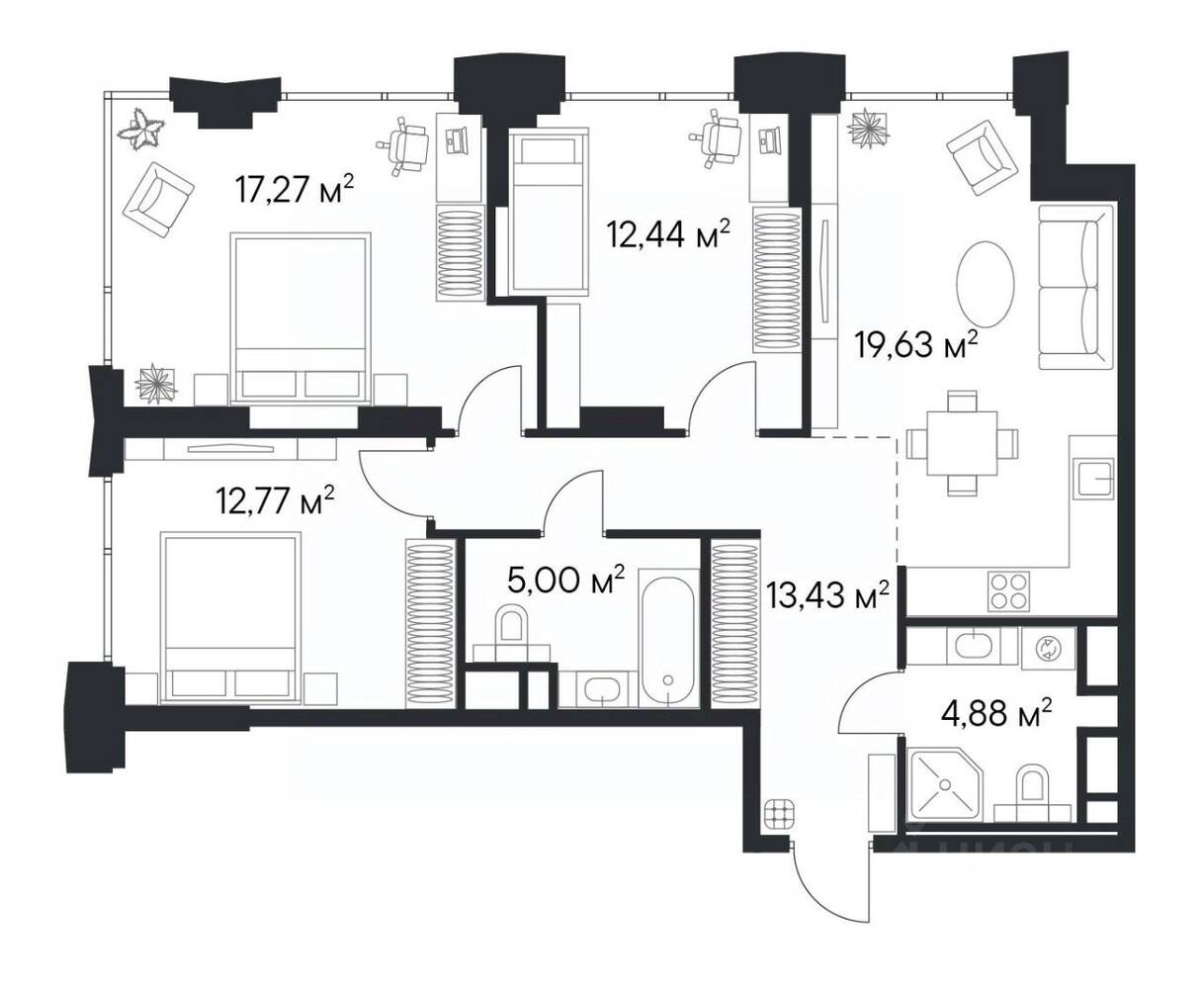 3-комн. квартира, 85,42 м², в ЖК 1-й Нагатинский