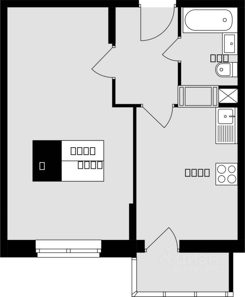 Планировка 1 комнатной квартиры, 39.3 м², в «Красная горка»