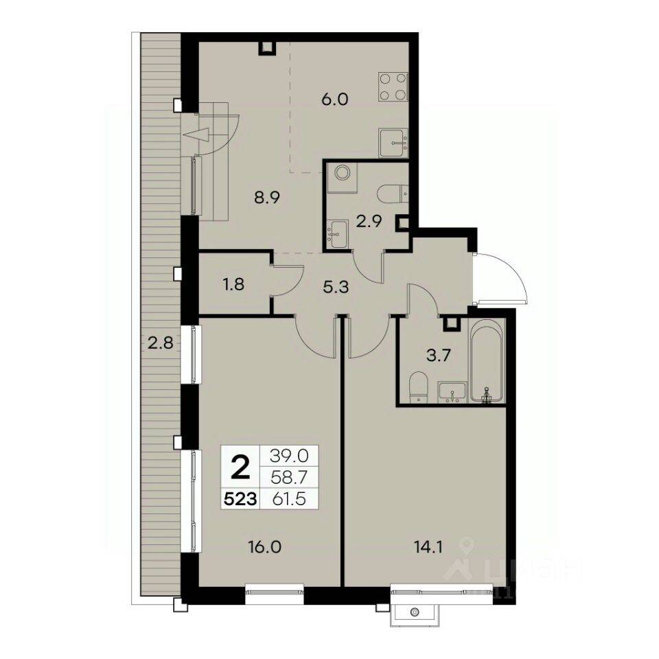 2-комн. квартира, 61,5 м², в ЖК Куркино 15