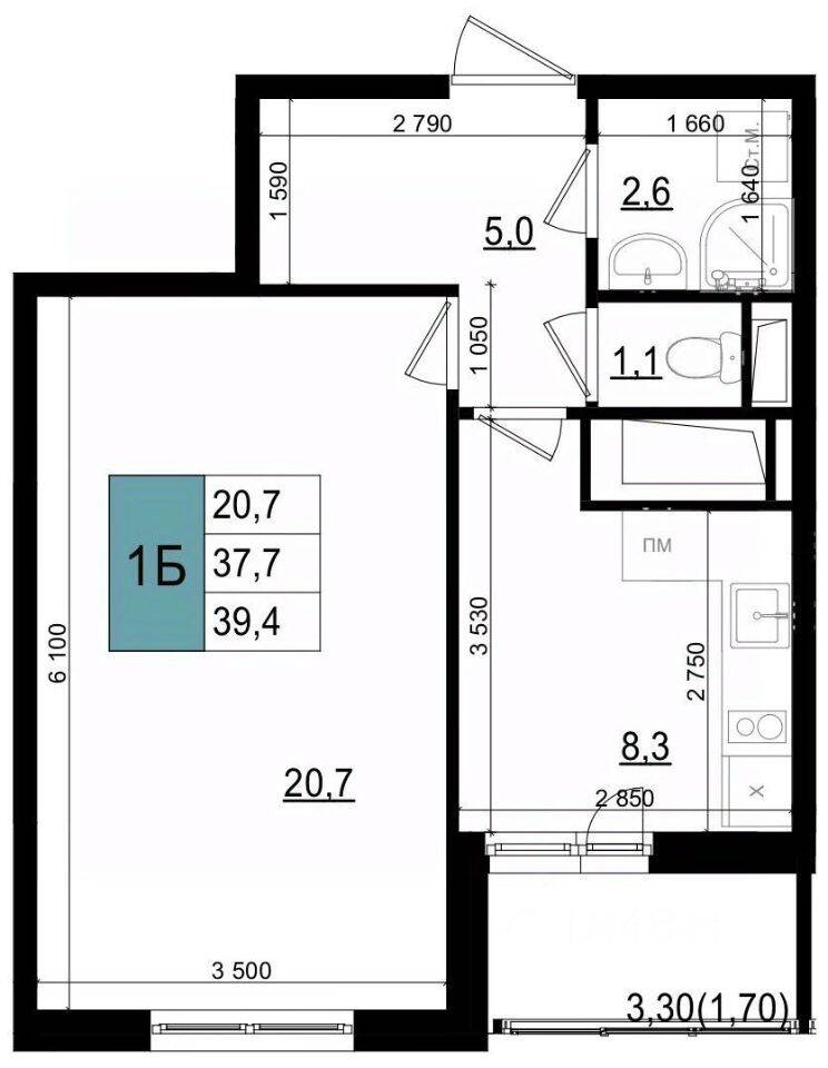 1-комн. квартира, 39,4 м², в ЖК «Одинцово сити»