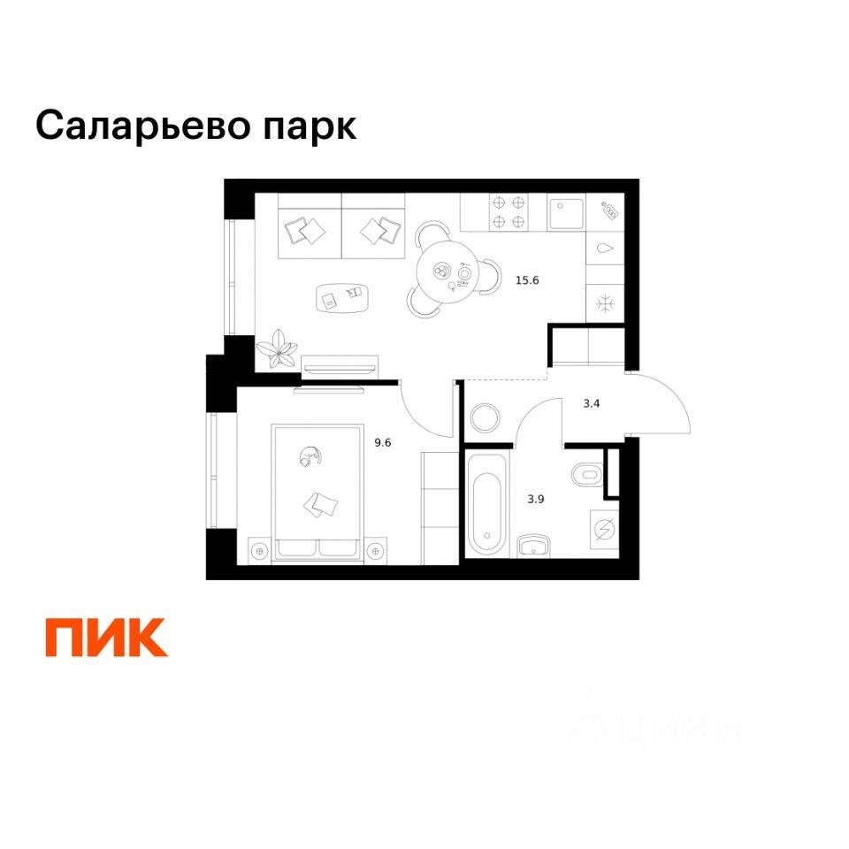 1-комн. квартира, 32,5 м², в ЖК «Саларьево парк»